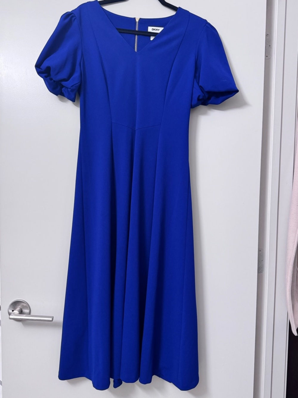 DKNY Royal Blue Puff Sleeve A-Line Dress